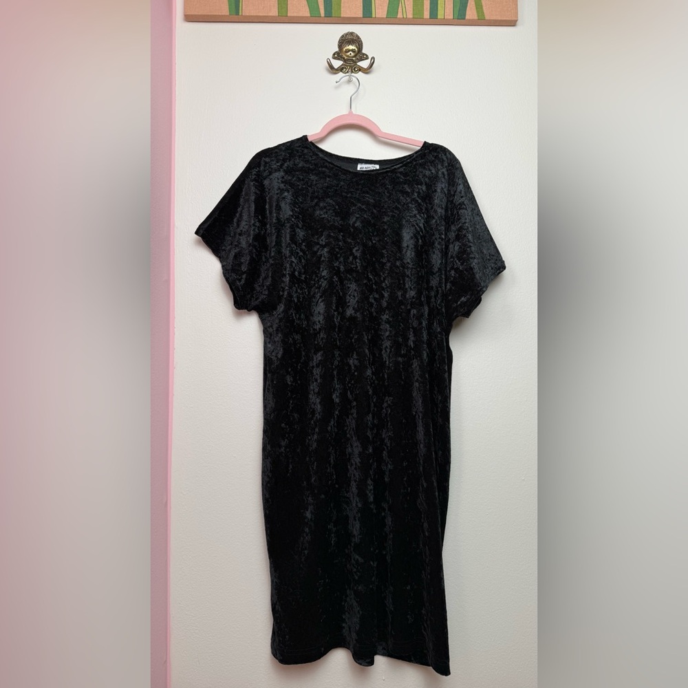 Vintage 90s Heads Up Black Crushed Velvet Nightie Dress 1X Plus Size
